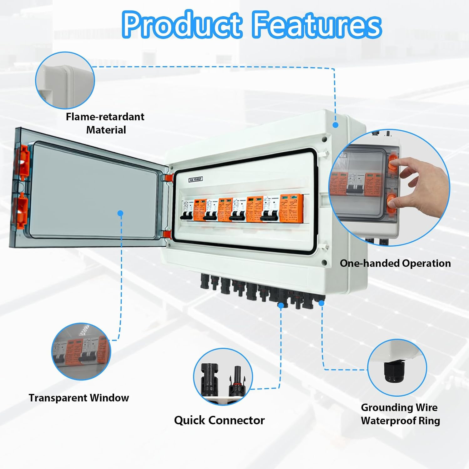Solar Disconnect Switch, PV Combiner Box 4 String 1000V 40A Solar Surge Protecto
