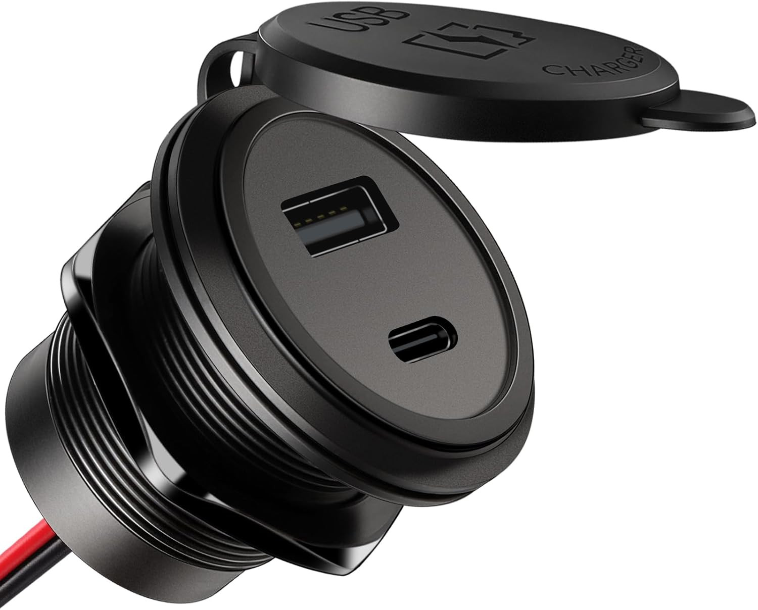 12V USB Outlet 30W PD Type-C & 18W QC3.0 Aluminum Car Charger Waterproof Dual Po