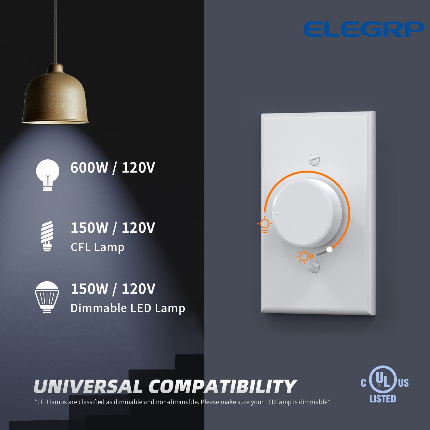 Digital Rotating Dimmer Switch for Dimmable LED, CFL and Incandescent Light Lamp