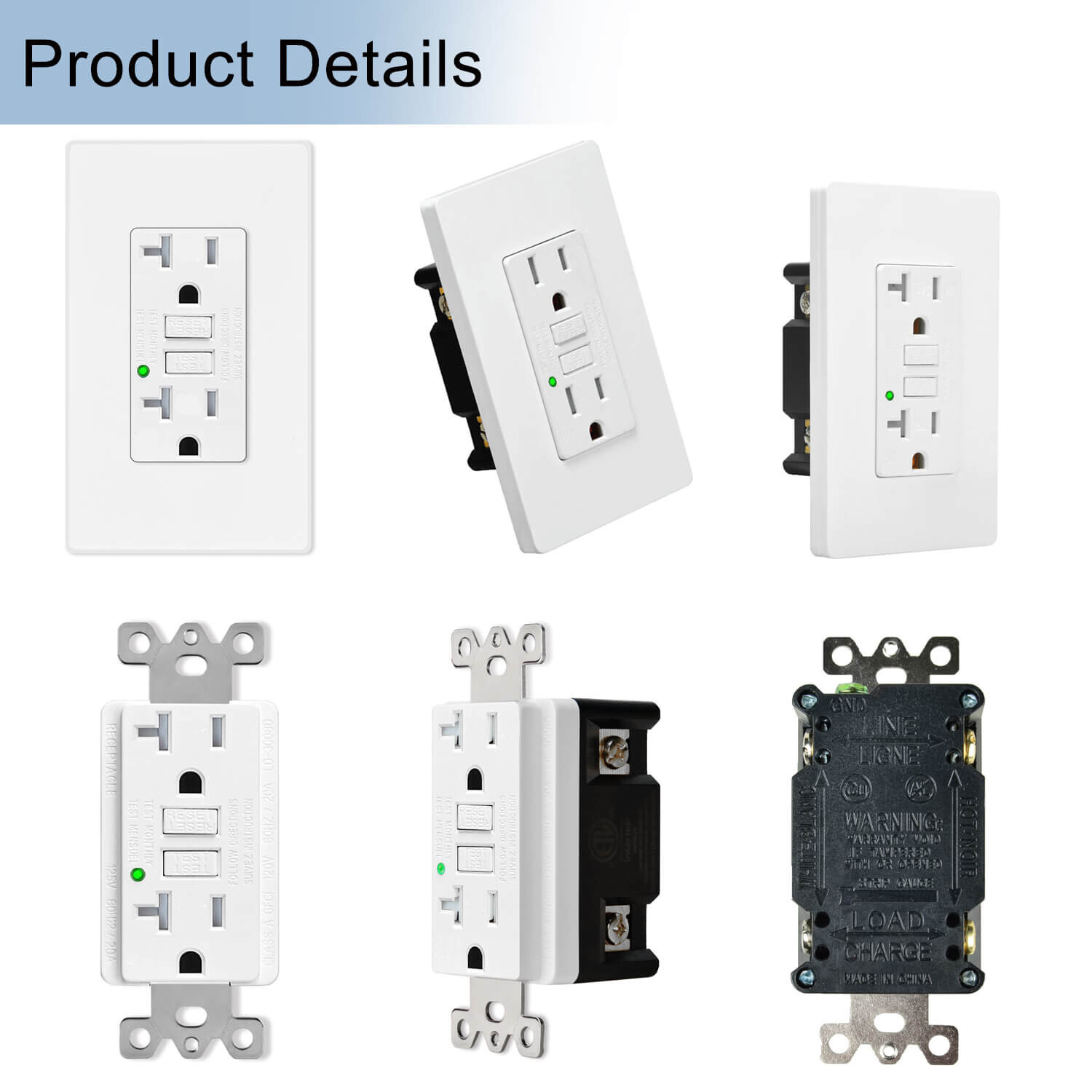 20 Amp/125 Volt Ground Fault Receptacle LED Indicator with Wallplate White 20PCS