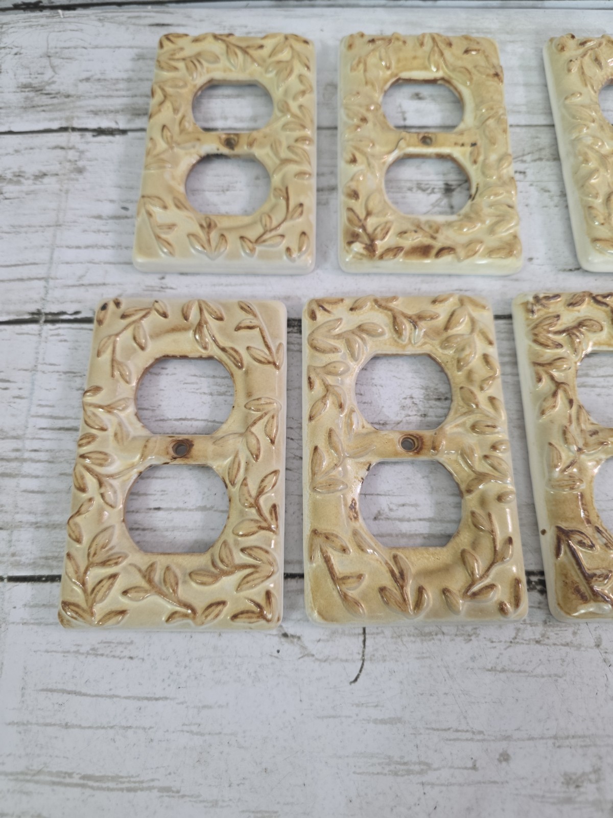 Lot of 8 Vintage Ornate Filigree Leaf Outlet Covers Double Switch Plate Gold Tnt