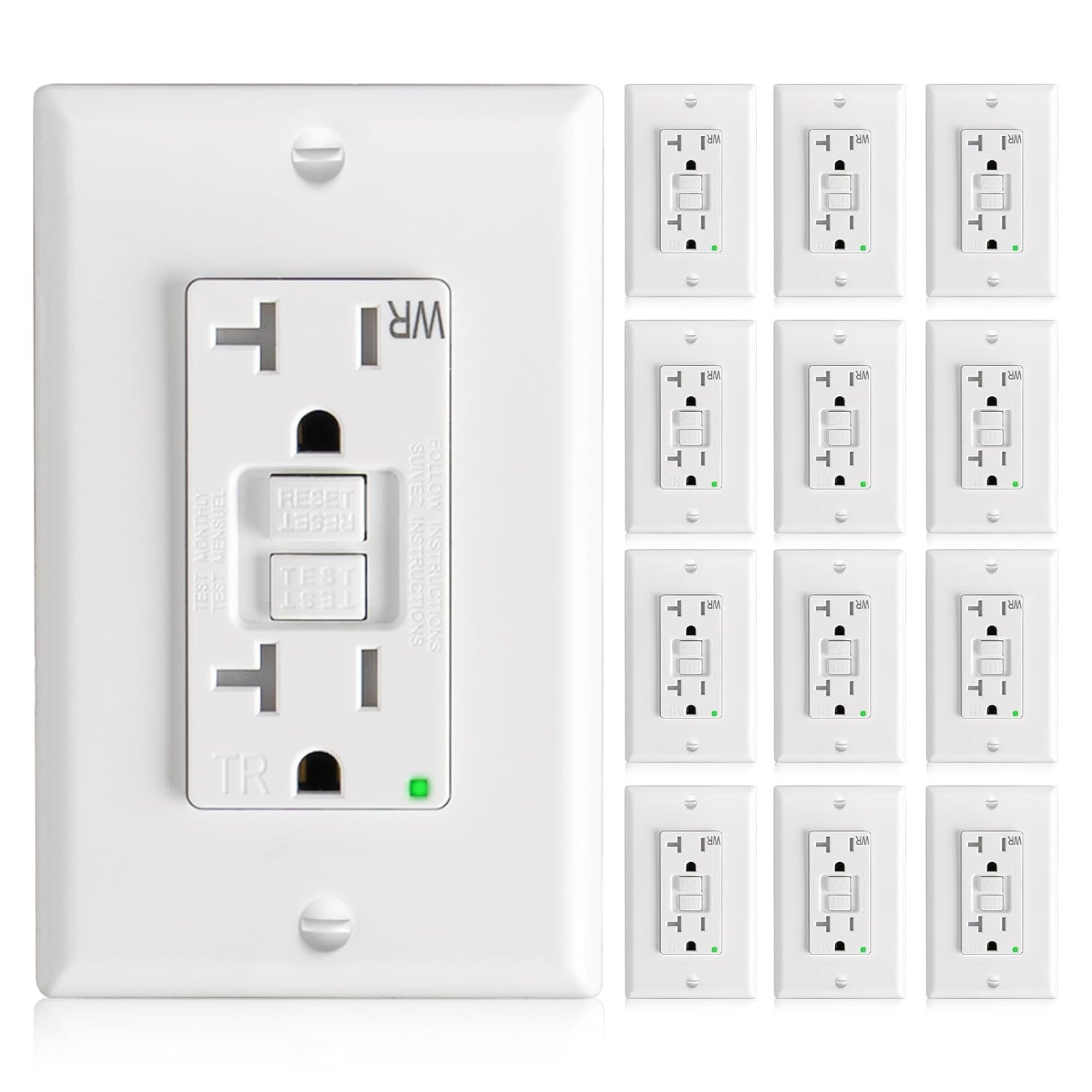 GFCI Outlet 20 Amp with Thinner Design 12 Pack, Weather Resistant (WR), Self-Tes