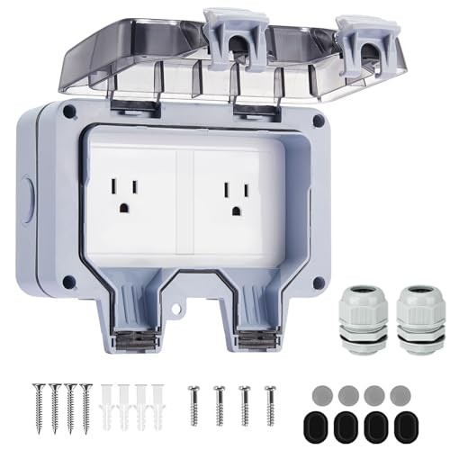 15 Amp Outdoor Electrical Outlet Box, Dual NEMA 5 Dual 5-15 Outet w/ Standard