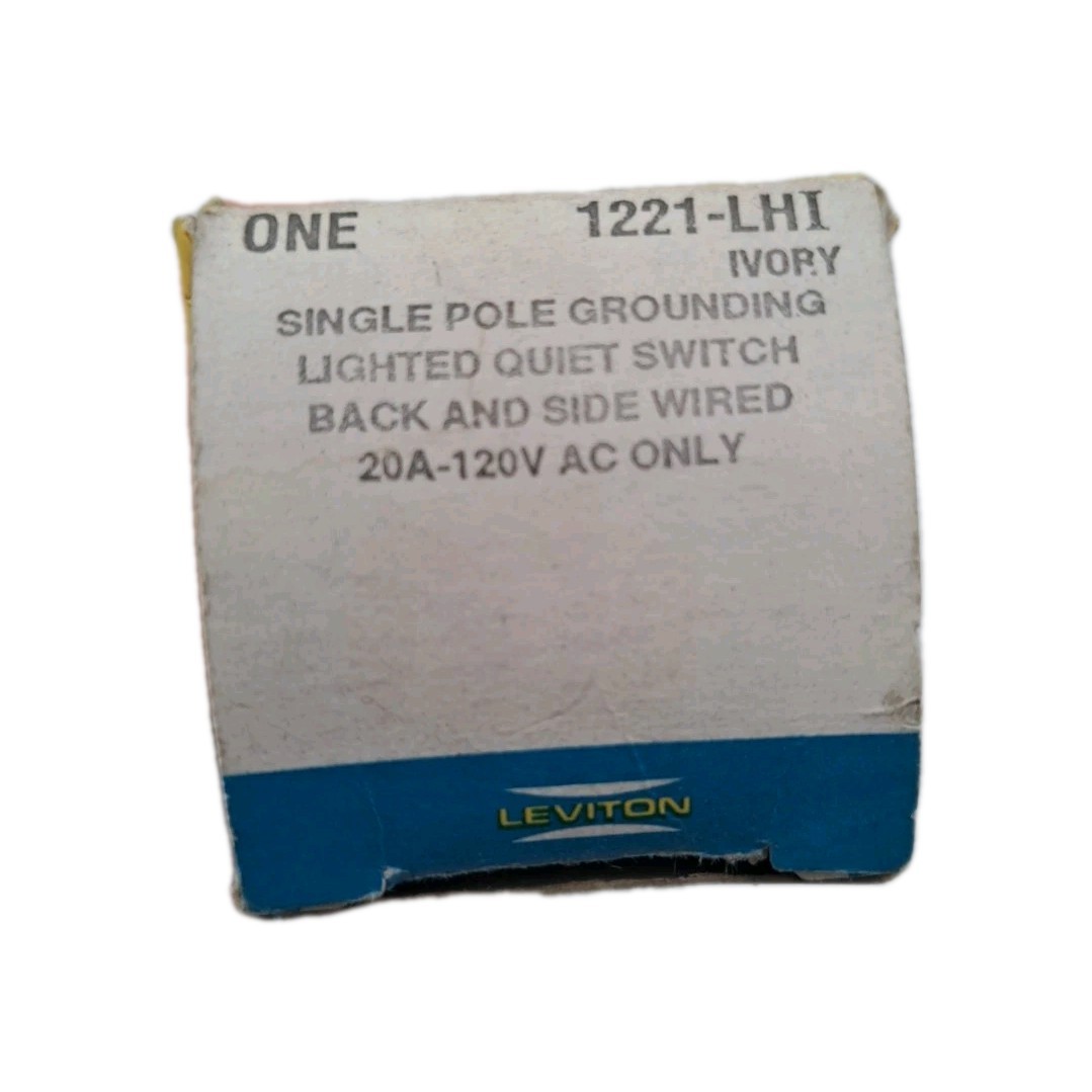 LEVITON 1221-LHI SINGLE POLE LIGHTED QUIET SWITCH BACK AND SIDE WIRED 20A- 120V