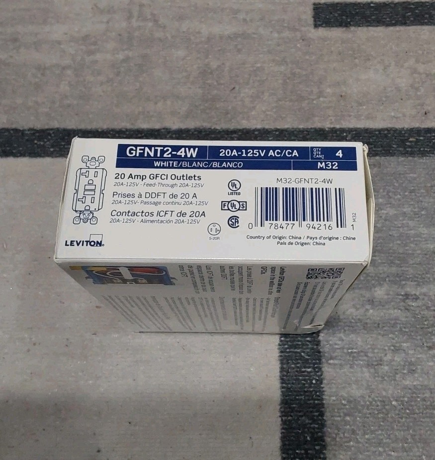 Leviton (M32-GFNT2-4W) GFCI Outlet- 4 Pack. NEW F3