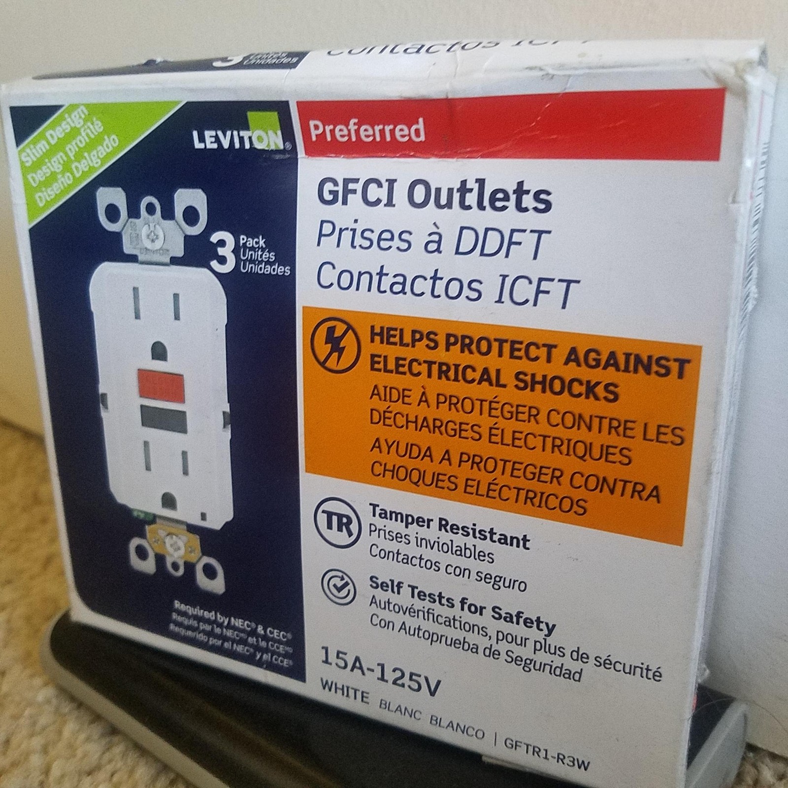 Leviton GFCI Outlets M12-GFTR1-R3W 3 Pack White Viton 125V New In Box