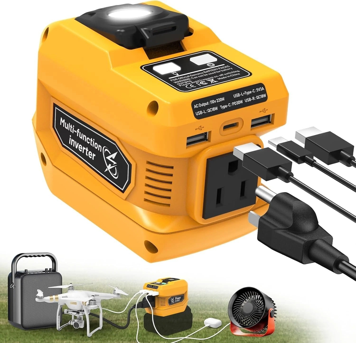 Azocek 220W Power Inverter Compatible with Dewalt 20V Battery ，DC 20V to 110V AC