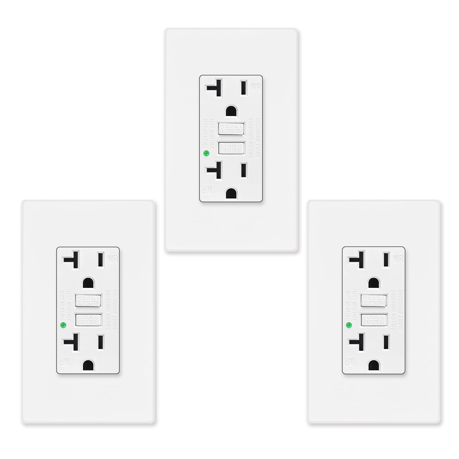 GFCI Outlet 20 Amp Non Tamper Resistant,Greencycle 3Pack Gfi Electrical Outle…
