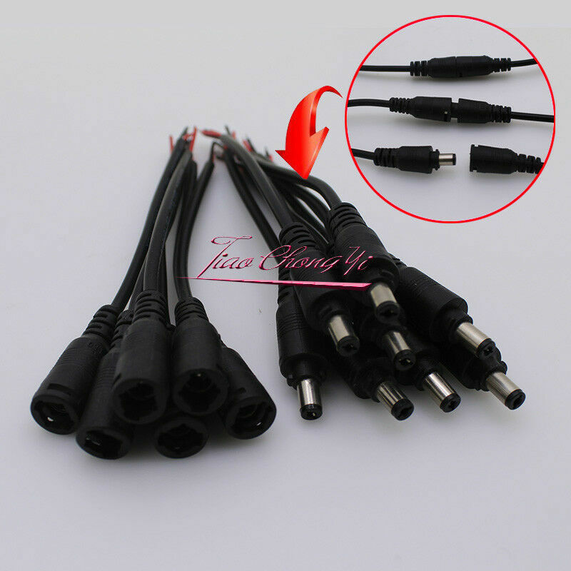 15cm 5.5×2.1mm DC connectors with locking buckle Female Male Plug Black Color II