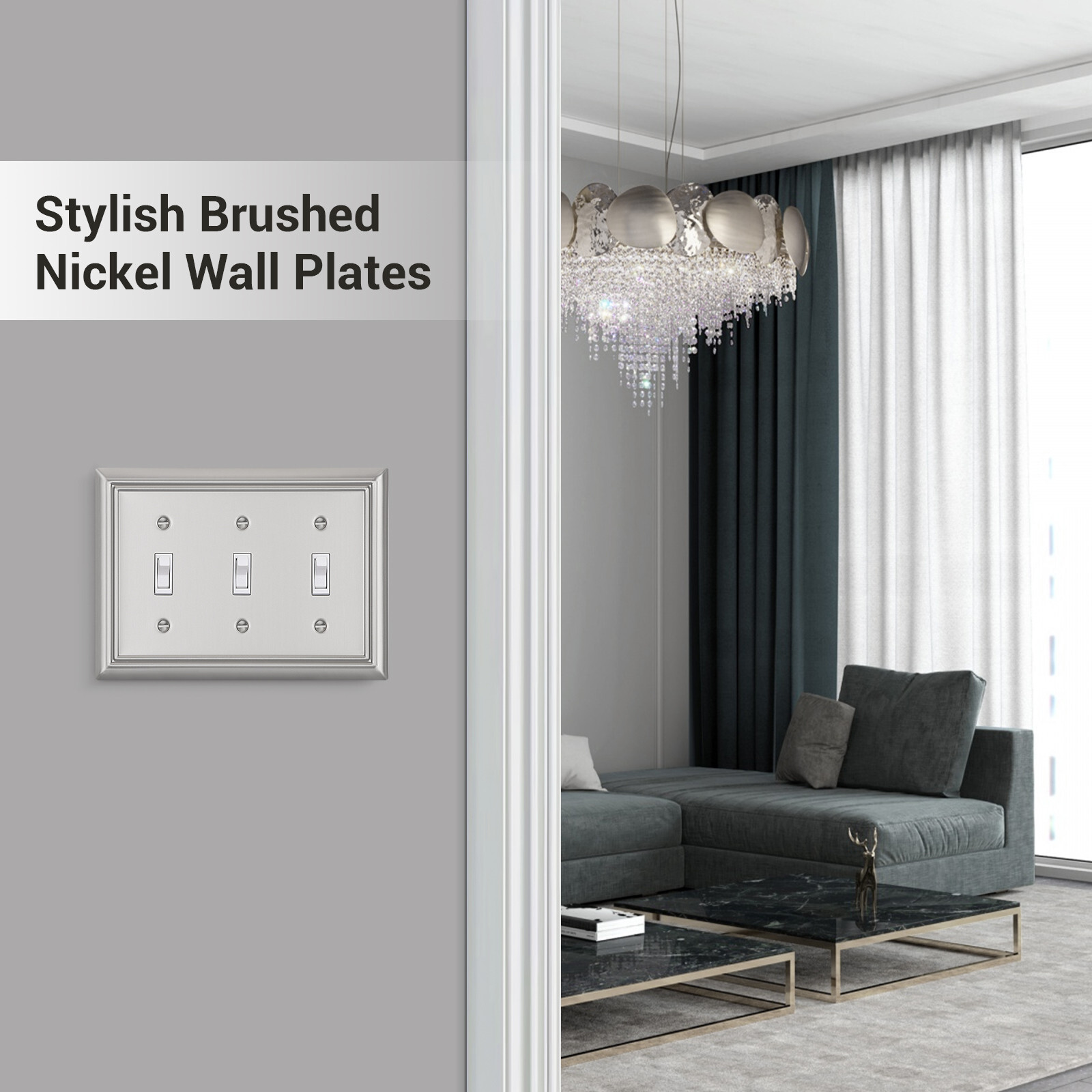 DEWENWILS 2 Pack Tripple Toggle Wallplates Brushed Nickel Light Switch Covers