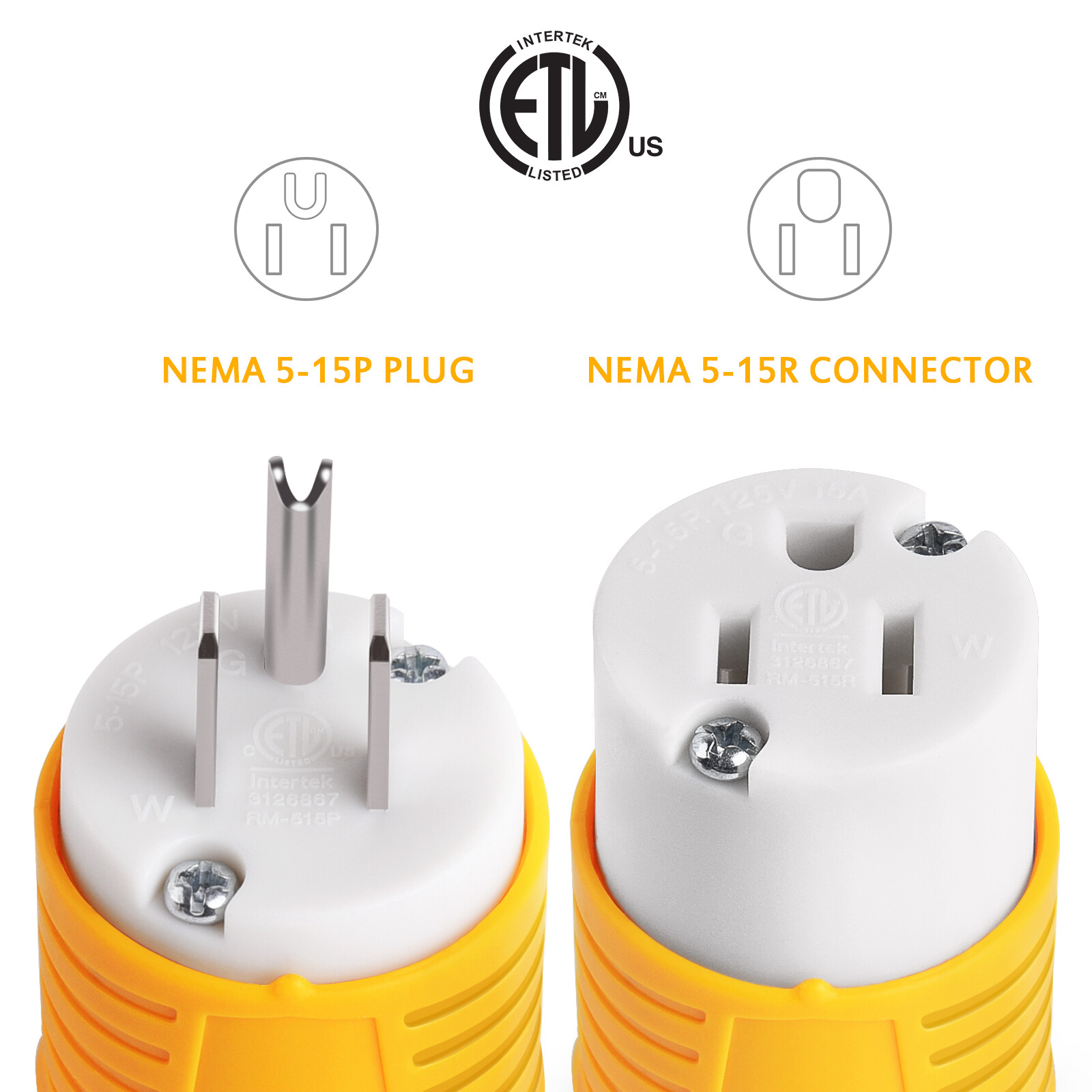 10 Extension Cord Ends 5 Male and 5 Female, Replacement Plug & Connector Set 15A