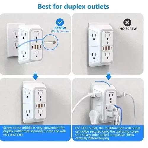 6 Outlet Extender Surge Protector Multi Plug Wall Adapter 4 USB Charger Ports