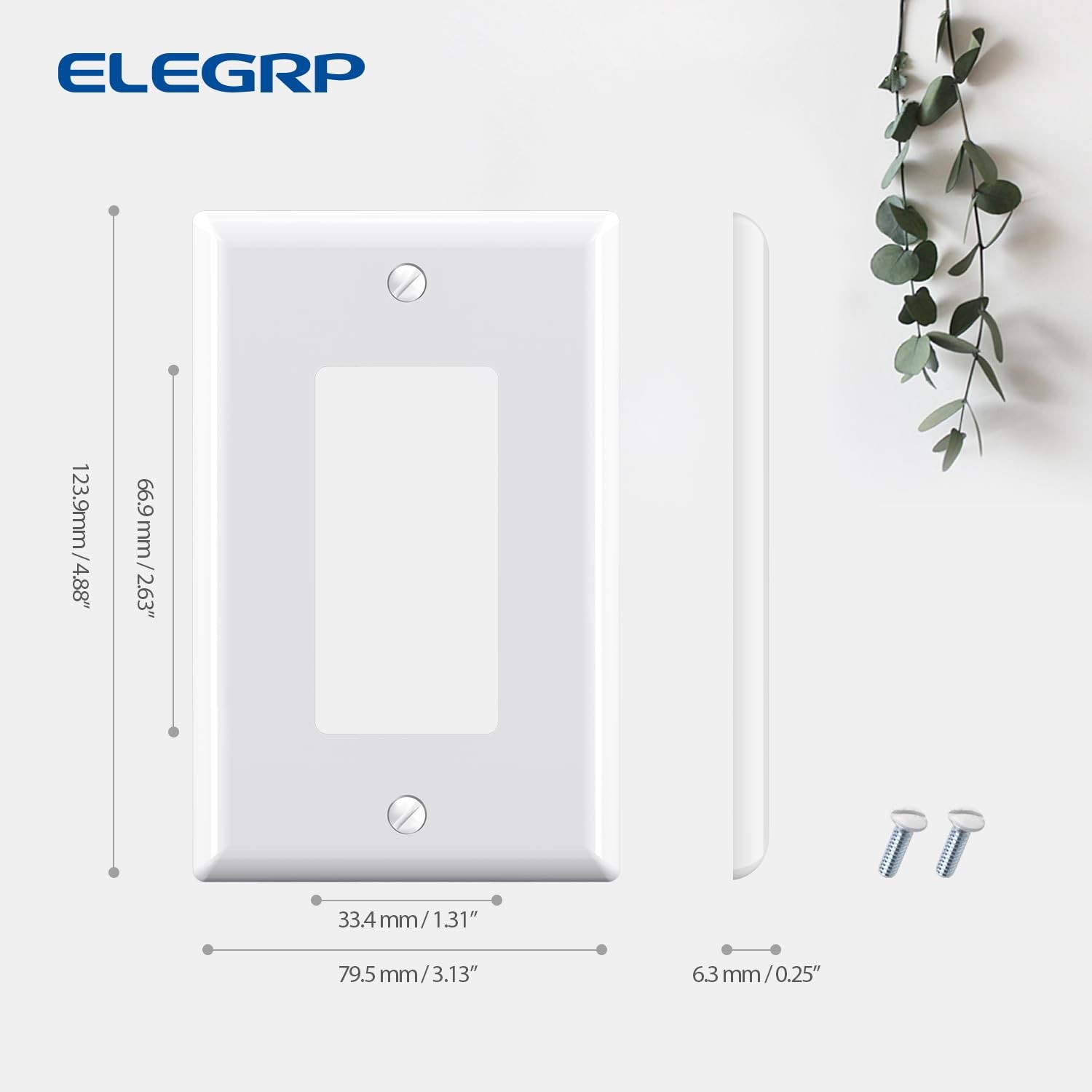 ELEGRP Decorative Receptacle Wall Plate, 1-Gang Mid Size 1 Pack, White