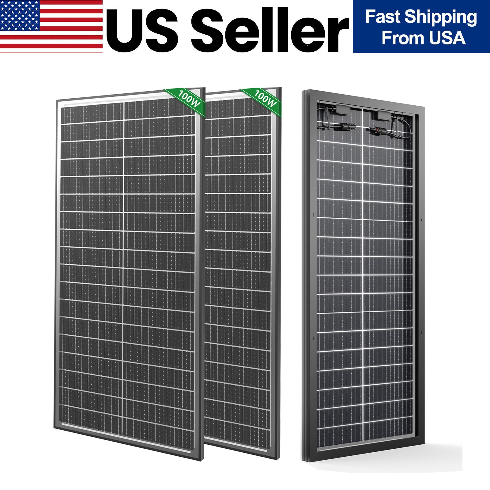 2Pack 100W Bifacial 200W Solar Panel Mono 18V 18BB N-Type PV Home RV Off Grid US
