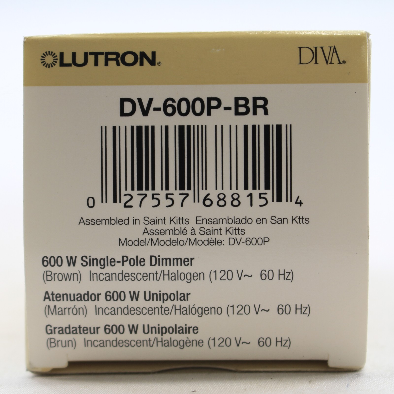 Lutron Brown Diva Single Pole Rocker Switch Slide Dimmer 120V 600W DV-600P-BR