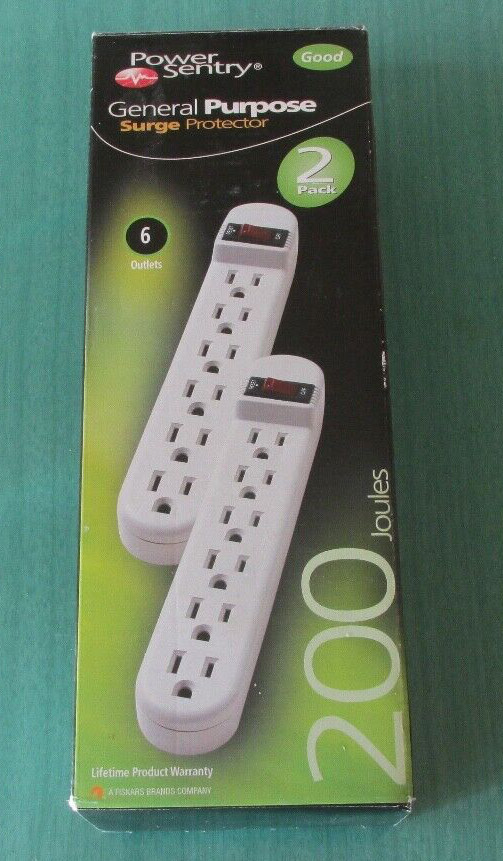 Power Sentry GENERAL PURPOSE SURGE PROTECTOR – 2 pack – 6 outlets @ – 200 Joules