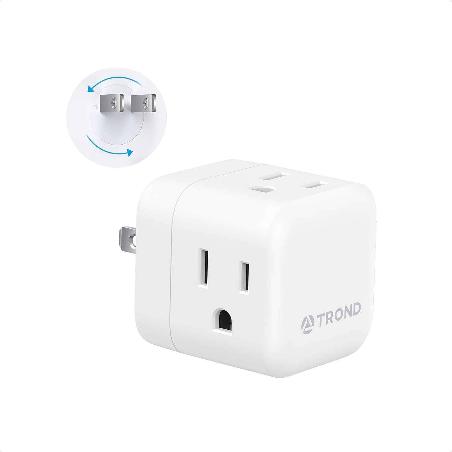 2 Prong to 3 Prong Outlet Adapter with 360 Rotating Plug, 3 Way Plug Splitter, T
