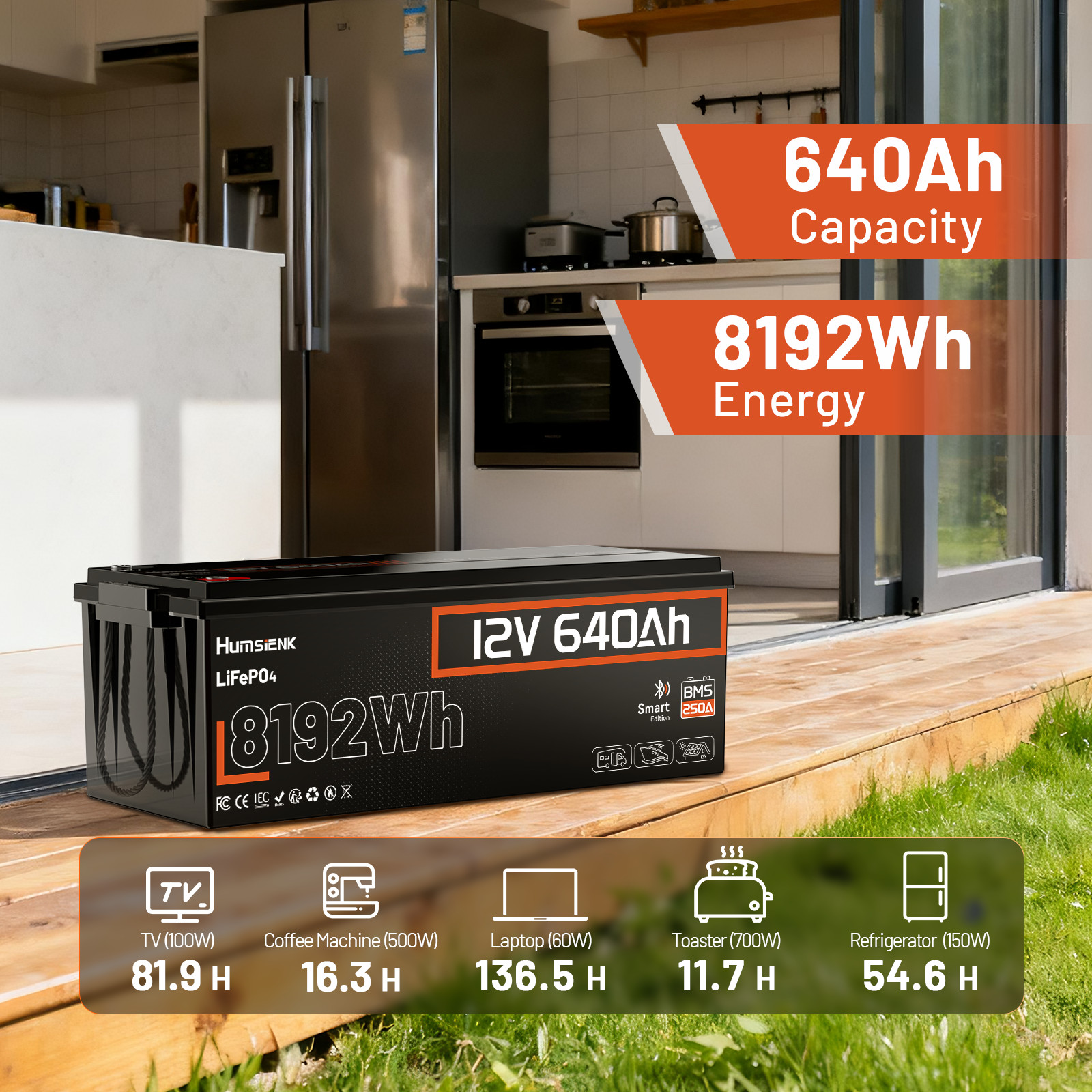 8.19KWh 12V 640Ah Lithium LiFePO4 Battery 250A BMS Marine Solar Off Grid Camping