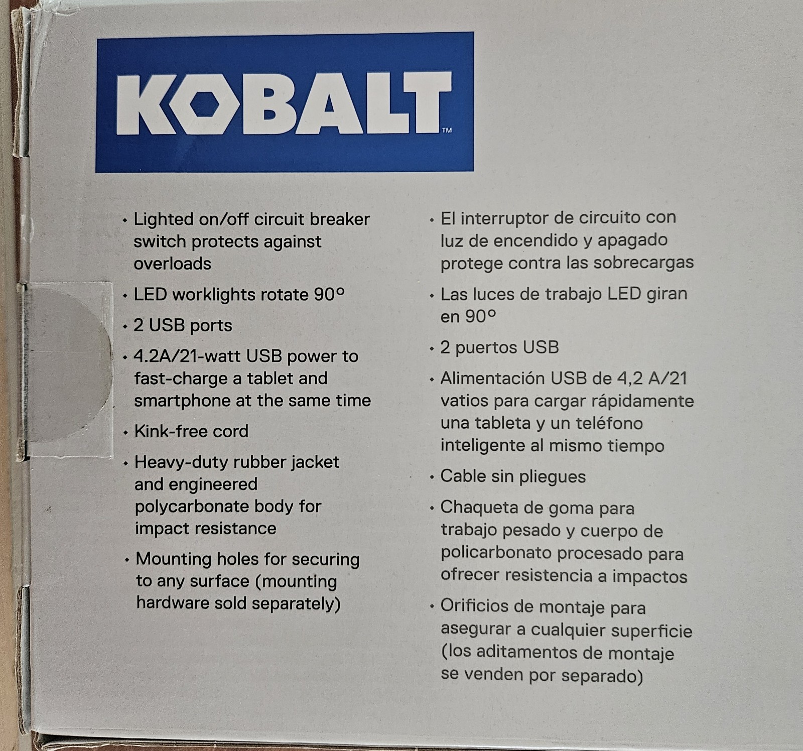 Kobalt 6′ 4 Outlet 2-USB Ports 2LED Lights Indoor Power Strip, LTS-4T-2U-1, NEW