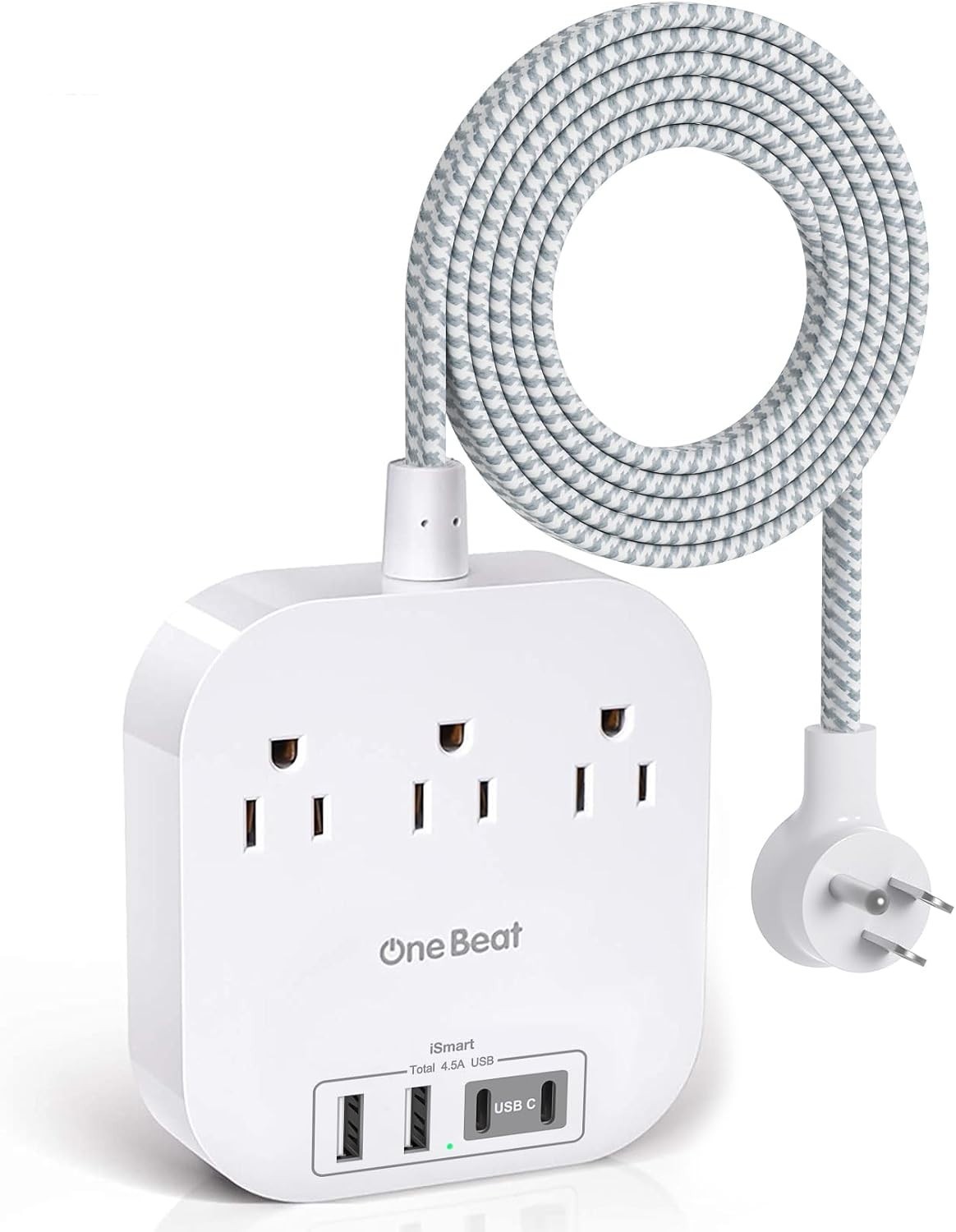 Compact USB Charging Station: 3 AC Outlets & 4 USB Ports, 22.5W Power