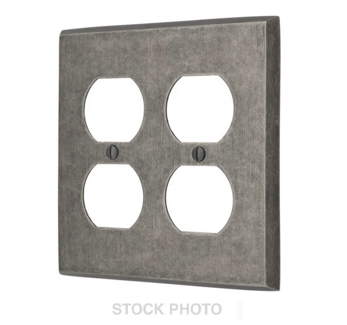 Traditional Forged Brass Double Gang Duplex Cover in Discontinued Antique Pewter