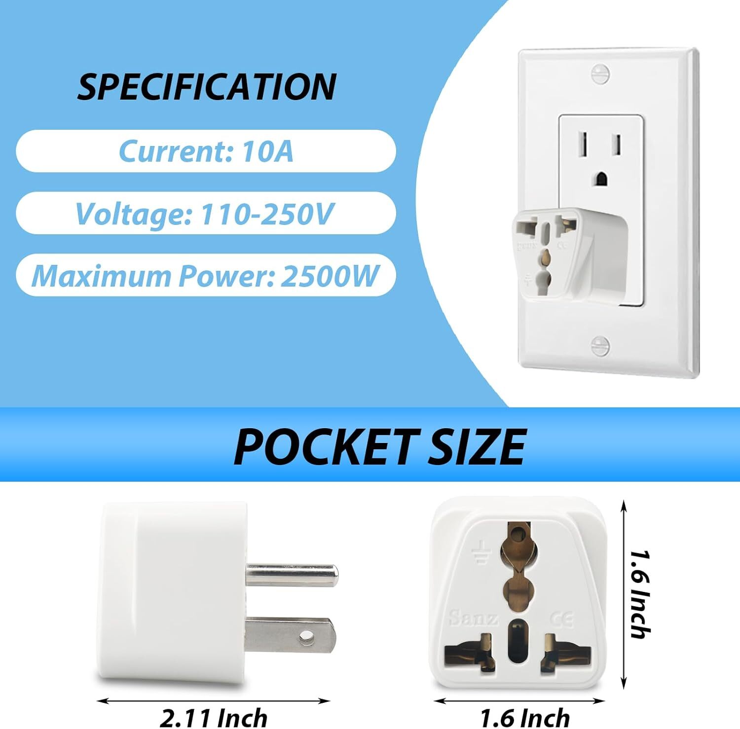 1-500 Pcs European EU To US American Adapter Plug Converter Euro Asia to USA Lot