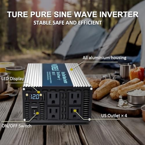 1800W Pure Sine Wave Inverter 12V DC to 110V 120V AC Power Converter 1800W 12V
