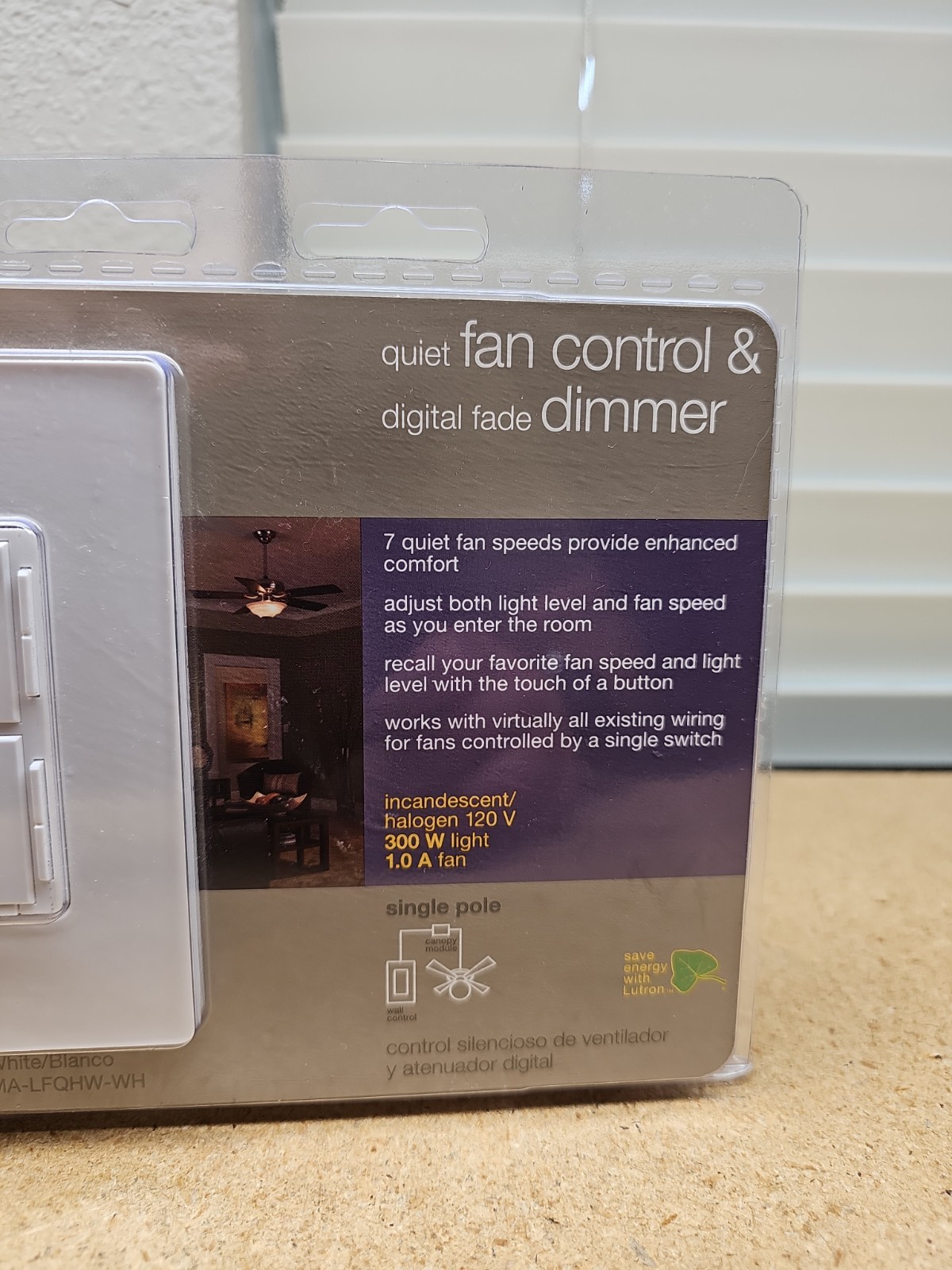 LUTRON MA-LFQHW-WH Maestro Quiet Fan Control & Dimmer Kit White NEW (A5)