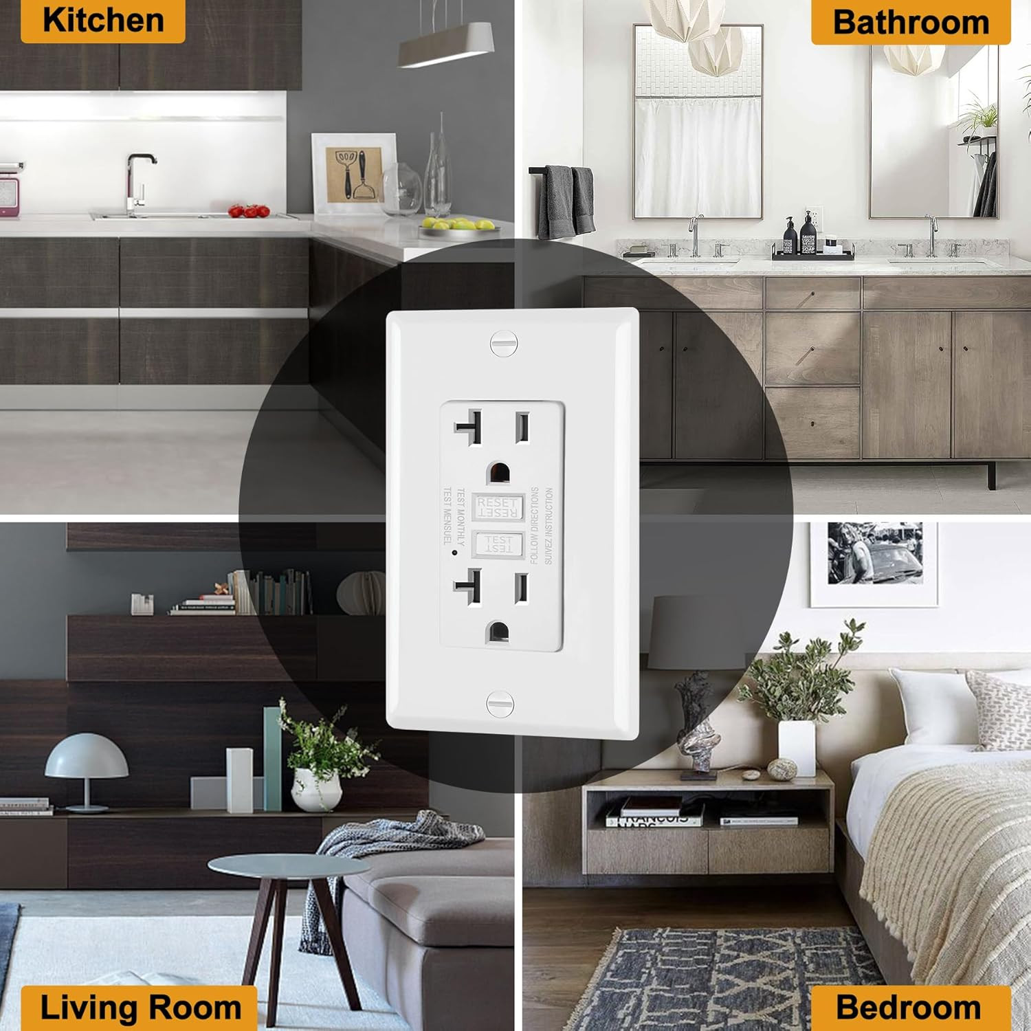 2 Pack GFCI Outlets 20 Amp, Non-Tamper Resistant, Decor GFI Receptacles with LED