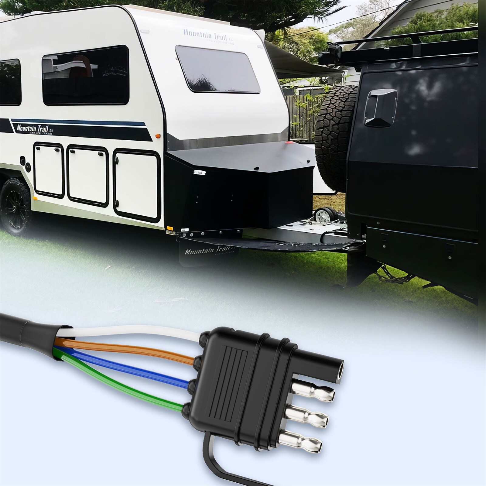 MICTUNING 4 Pin Flat Trailer Extension Cable 12inch 4 Way Connector Trailer-Side