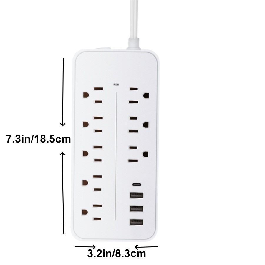 12-in-1 Power Strip Surge Protector 1700J 8 AC Outlets 4 USB Flat Plug Compact