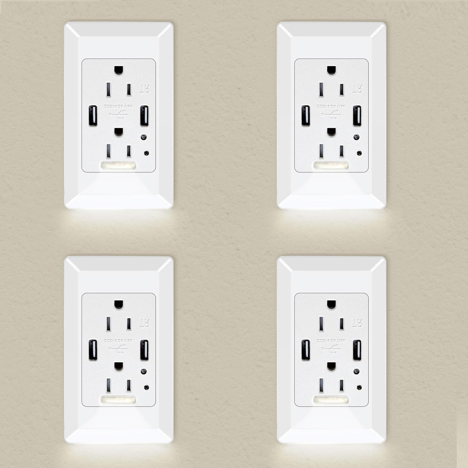 4× 4.2a High Speed Wall Dual USB Outlet Charger Receptacle 15a W/ LED Nightlight