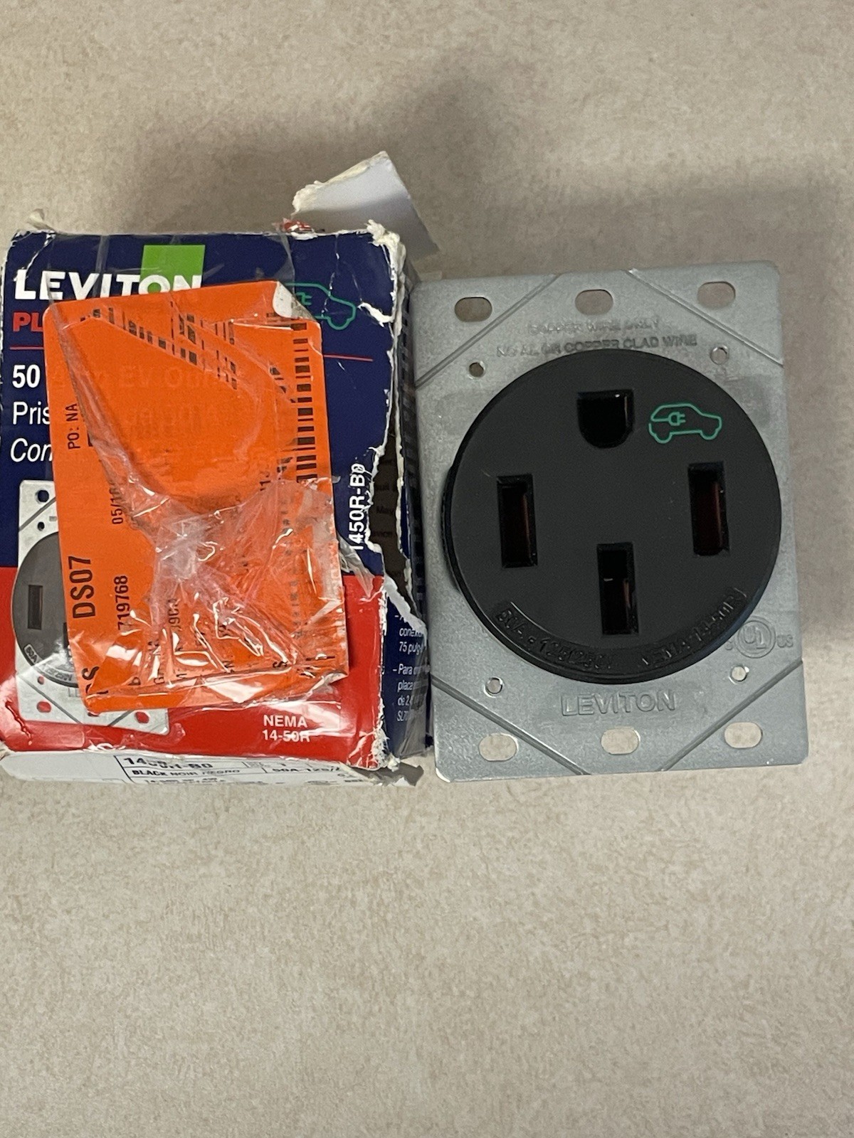 Leviton 50 Amp 125/250 Volt EV Power Outlet/Receptacle, NEMA 14-50R, Black