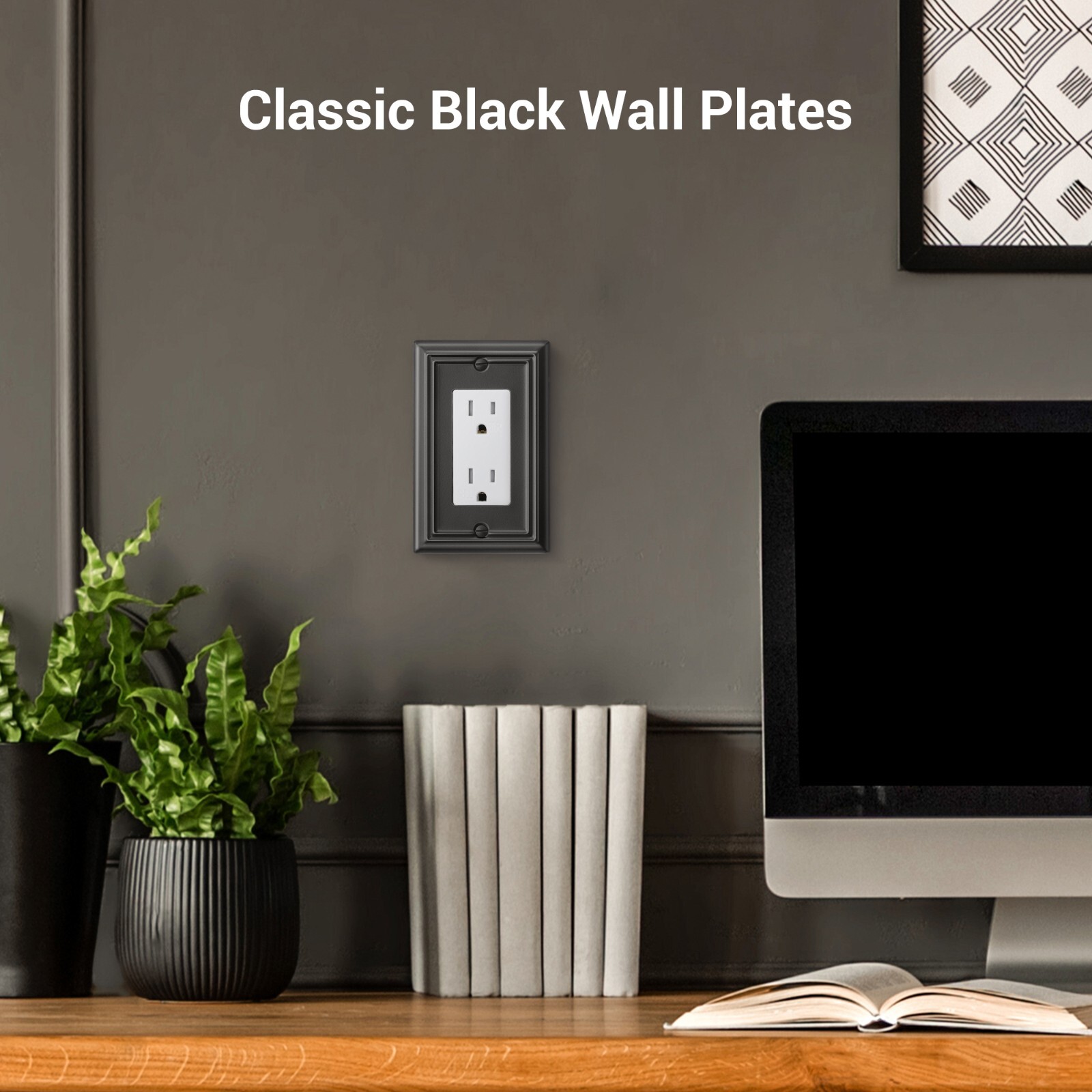 DEWENWILS Metal Outlet Cover, Standard Size Switch Cover, 4 Pack, Black