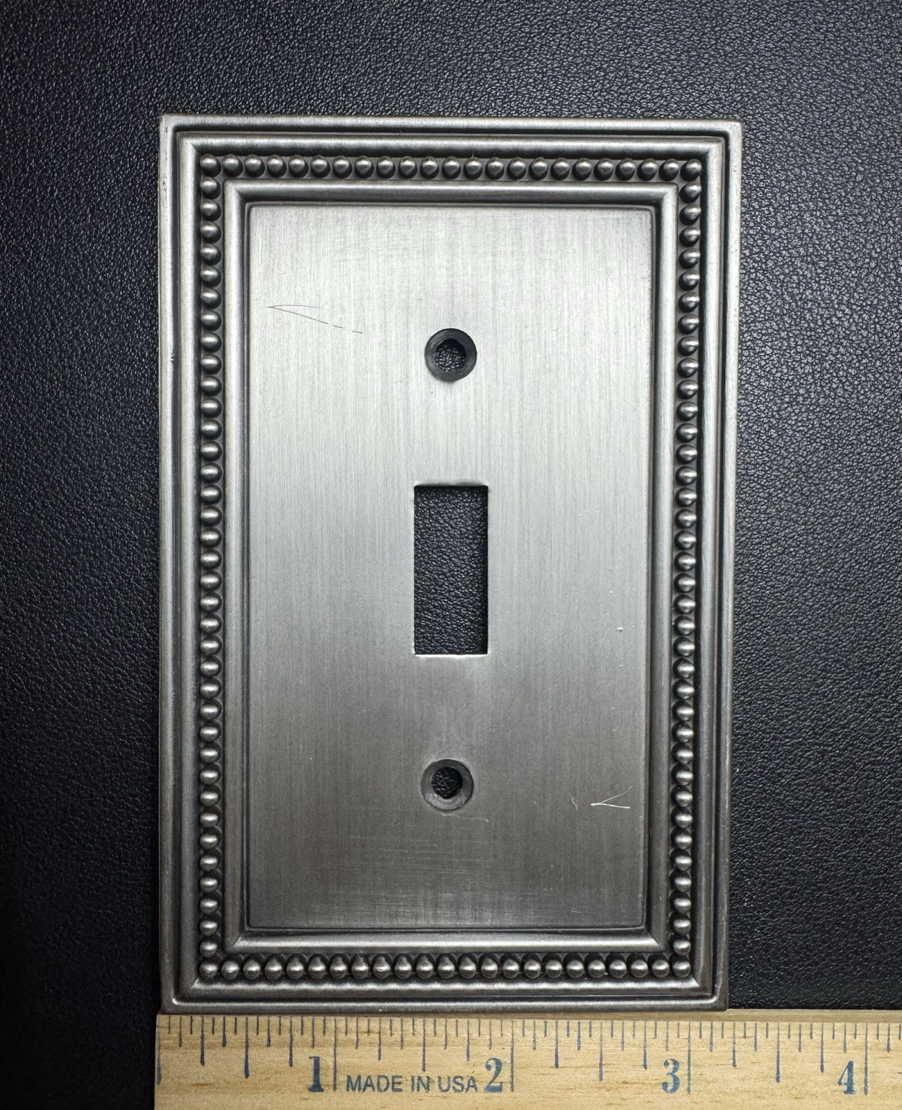 Beaded Edge Brushed Silver Metal 1-Gang Single Toggle Wall Plate Cover