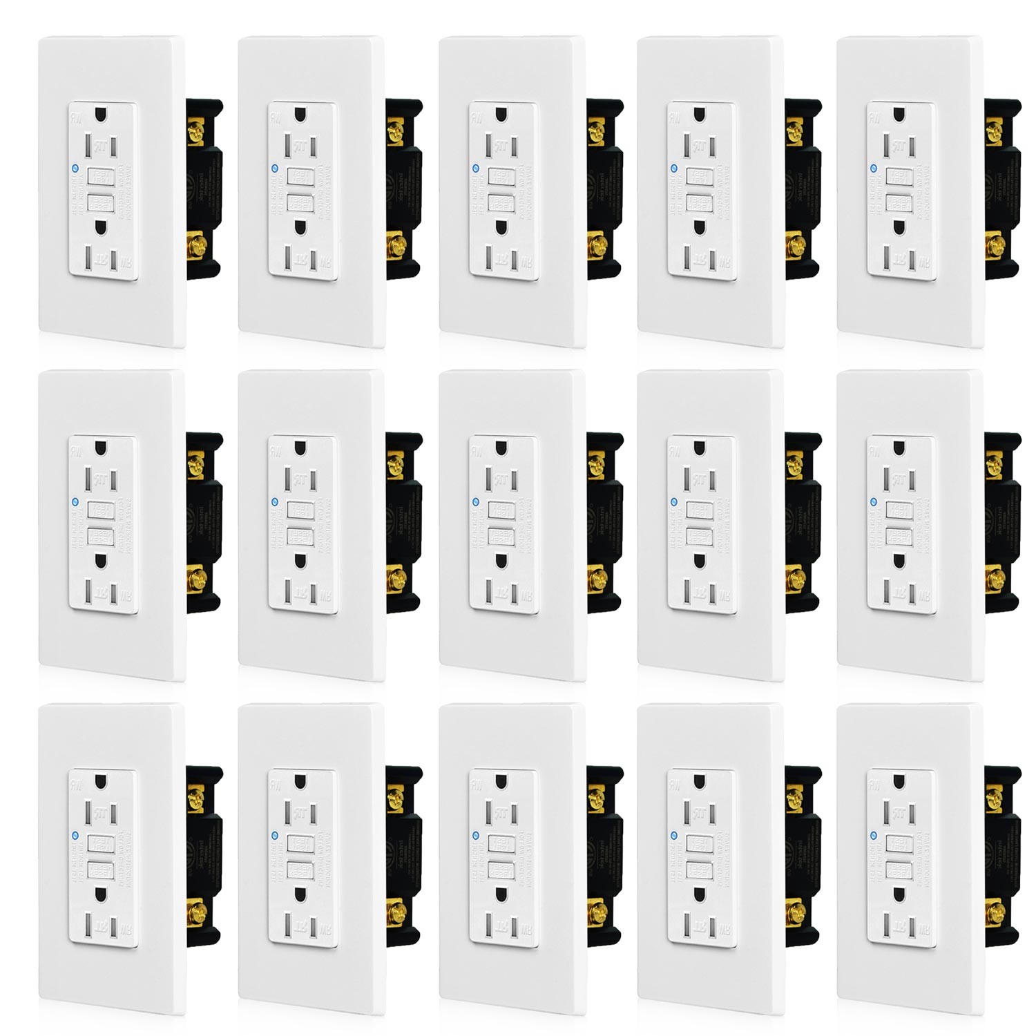 15 Pack 20Amp Tamper Resistant GFCI Outlet Receptacles w/LED Indicator Wallplate
