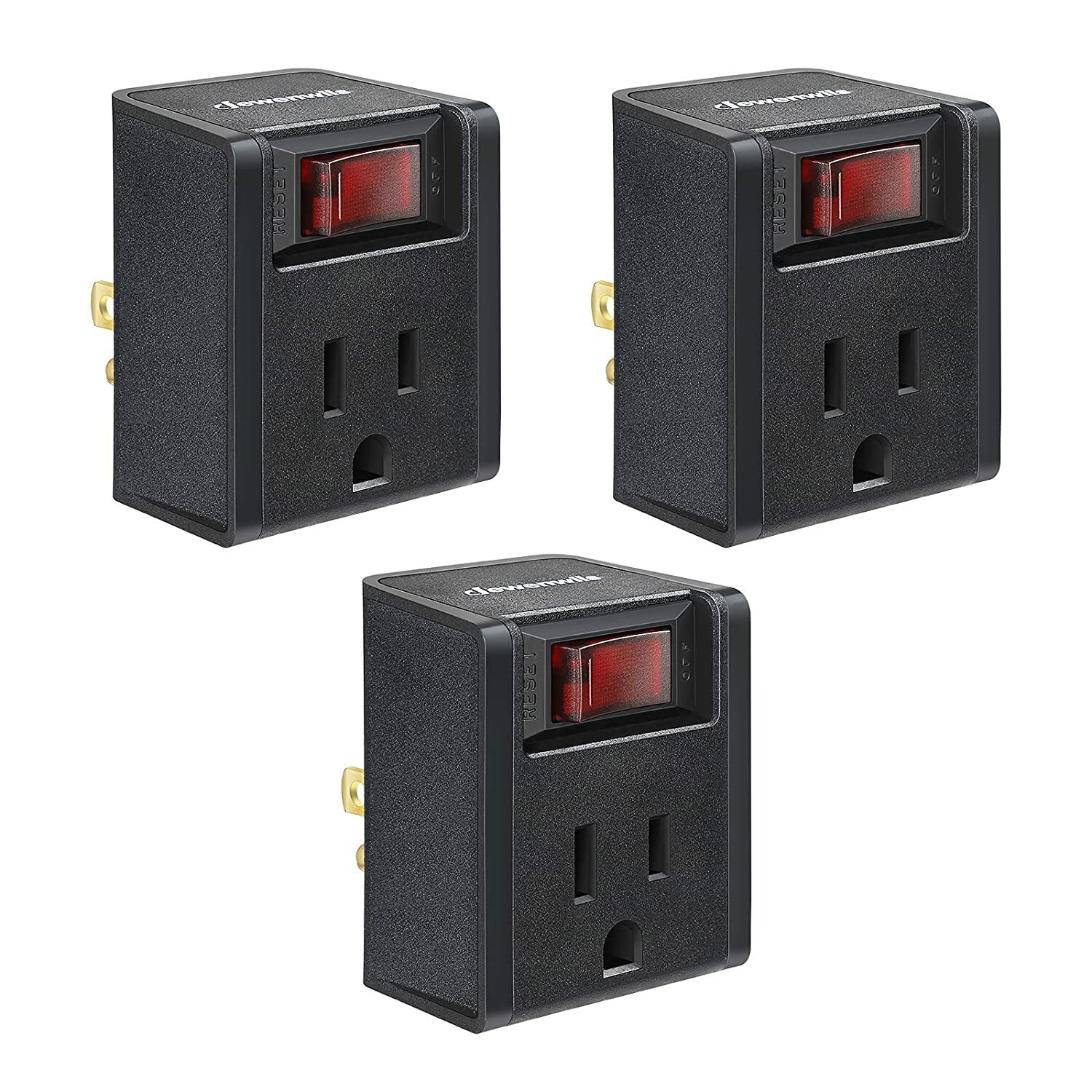 DEWENWILS 3 Pack Grounded Port Power Adapter Plug Outlet Switch On/Off Switch