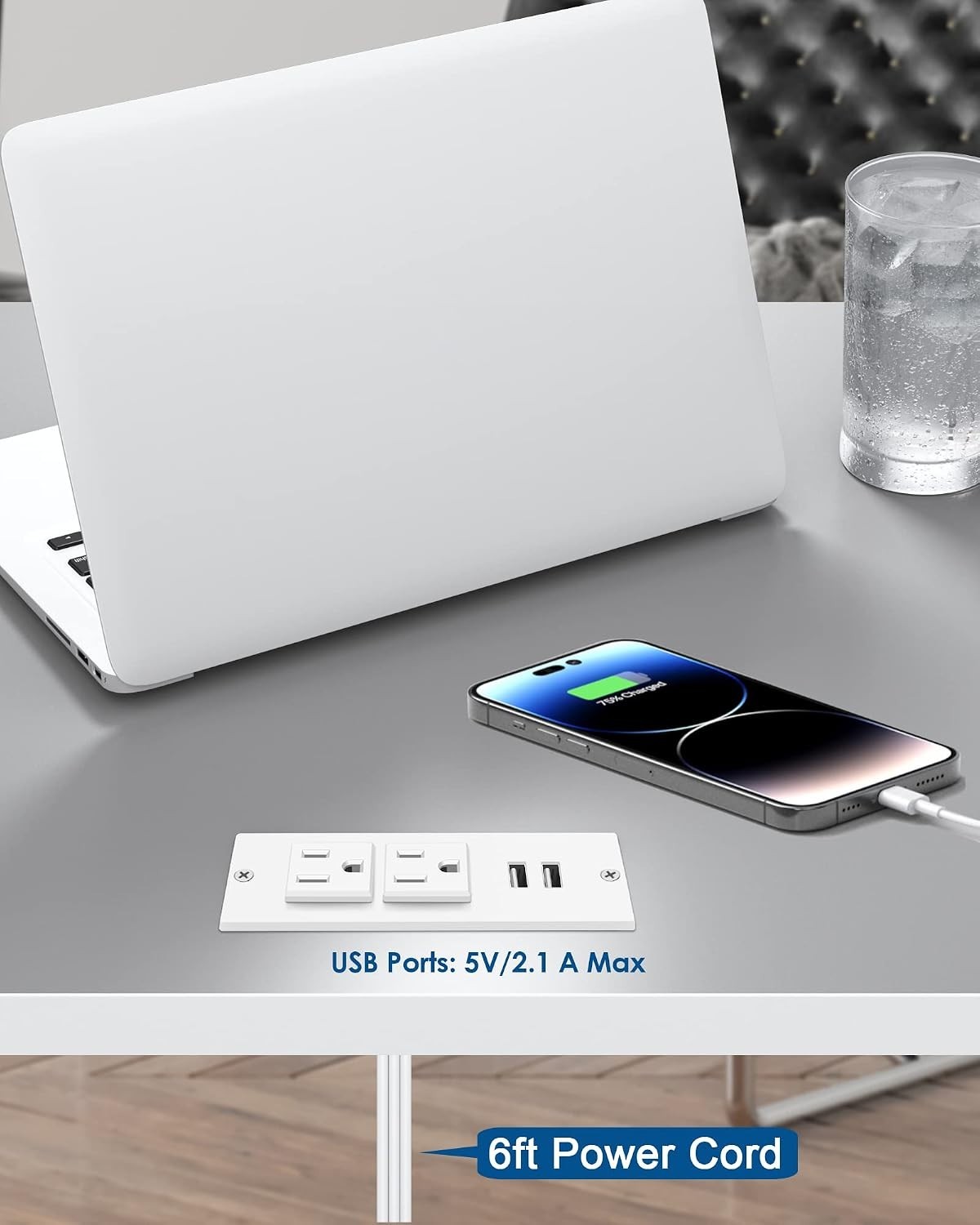 Flush Mount Desktop Power Grommet with 2 Outlets & USB, Perfect for Offices