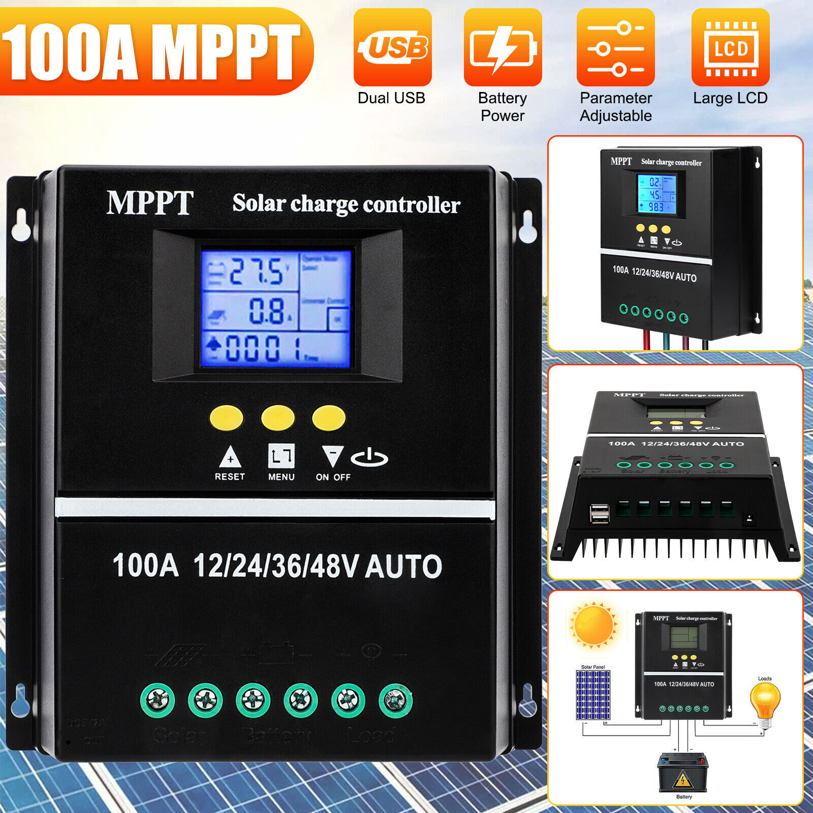 2PC 4000W 100A MPPT Solar Charge Controller 12V 24V 36V 48V Battery PV Regulator
