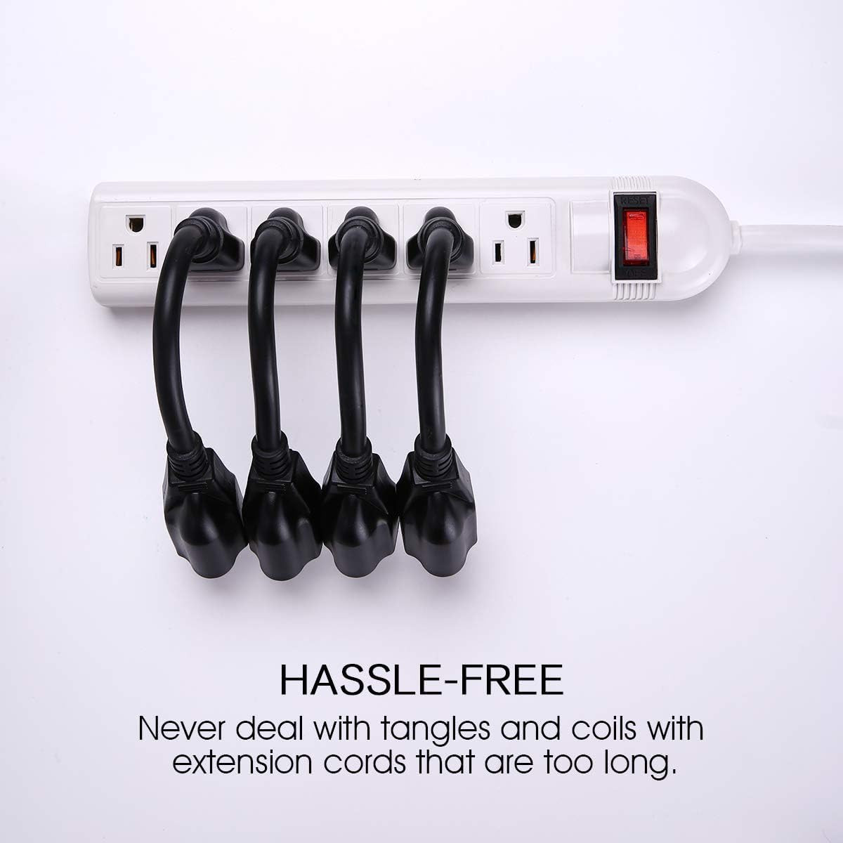 [ETL Listed] Short Power Extension Cord Outlet Saver, 16AWG/13A, 3 Prong (4 Pac