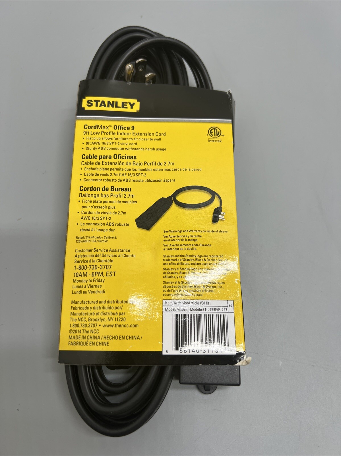 Stanley Cordmax 9FT Black Low Profile Indoor Extension Cord T-0799F/P-227