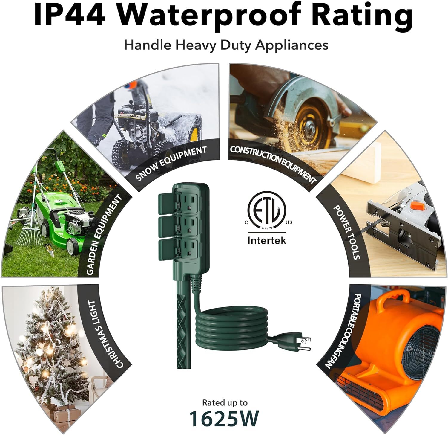 HBN Outdoor Power Stake Waterproof 6Ft Extension Cord with 3 Grouded Outlets