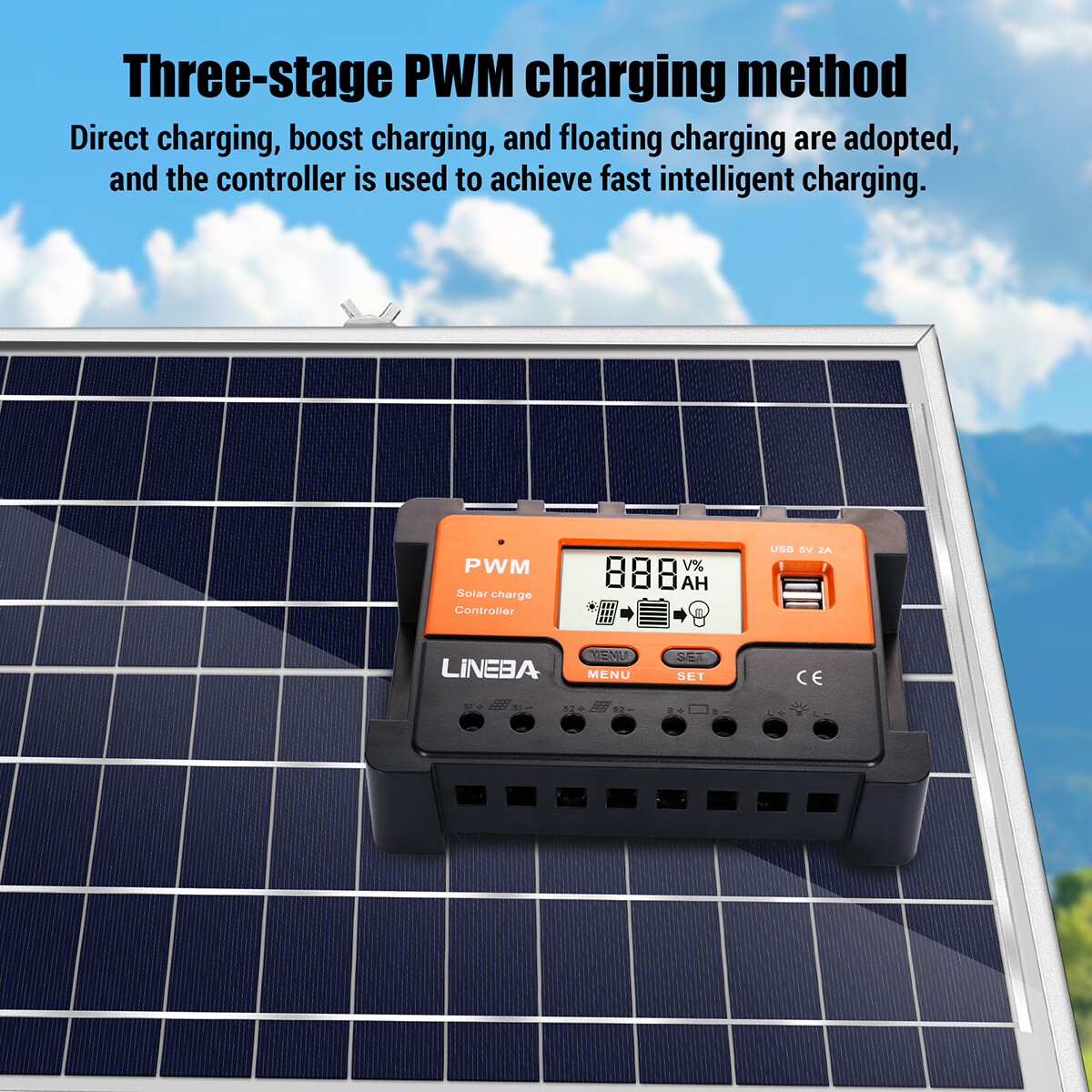 30A PWM Solar Charge Controller, 12V/24V Solar Panel Regulator for AGM Lithium