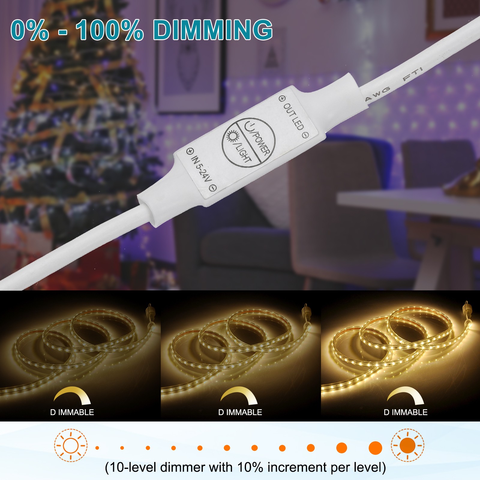 LED Strip Dimmer DC 5V 3A Stepless Brightness Controller USB Switch White