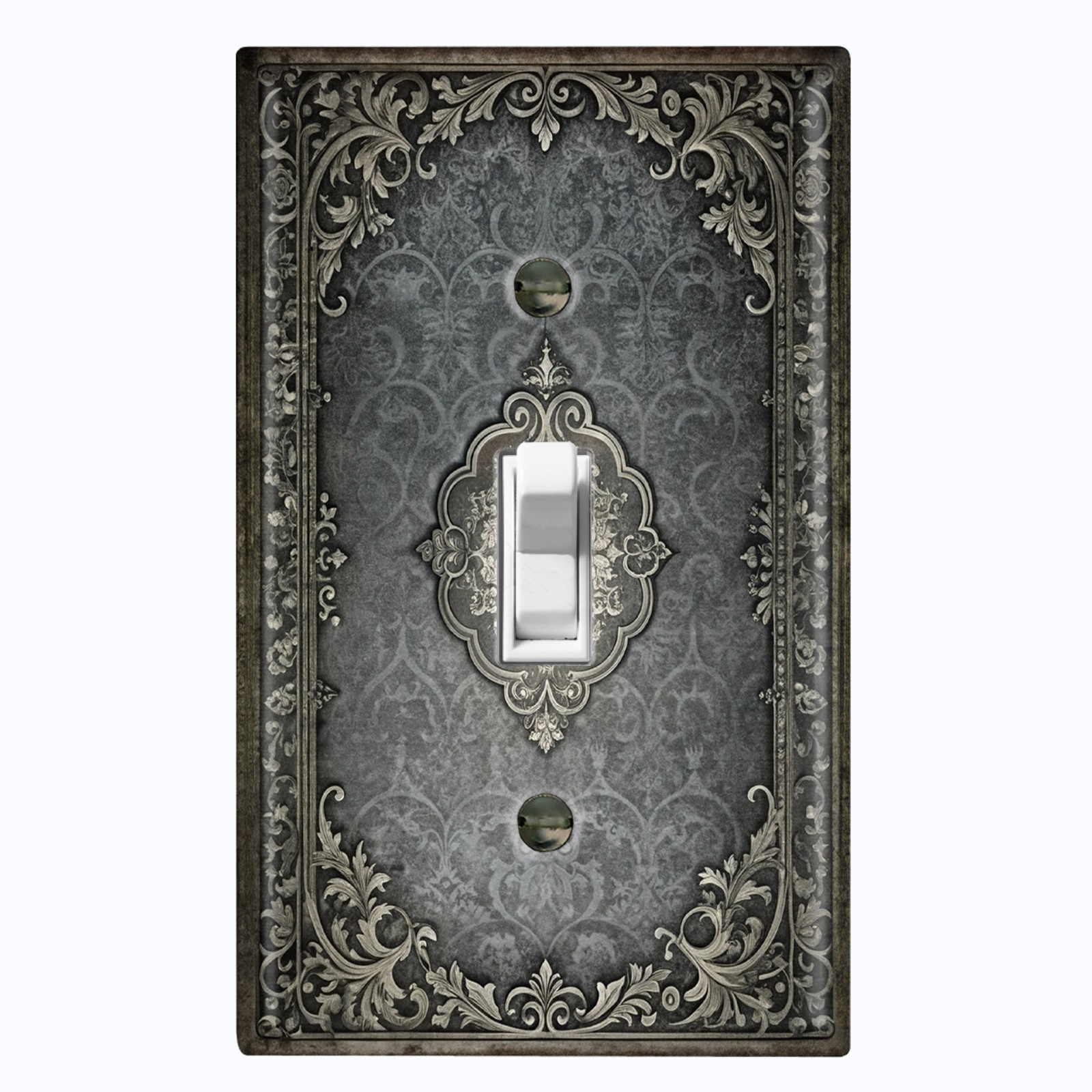 Metal Light Switch Outlet Cover Wall Plate Rustic Grey Floral Frame Decor FME108
