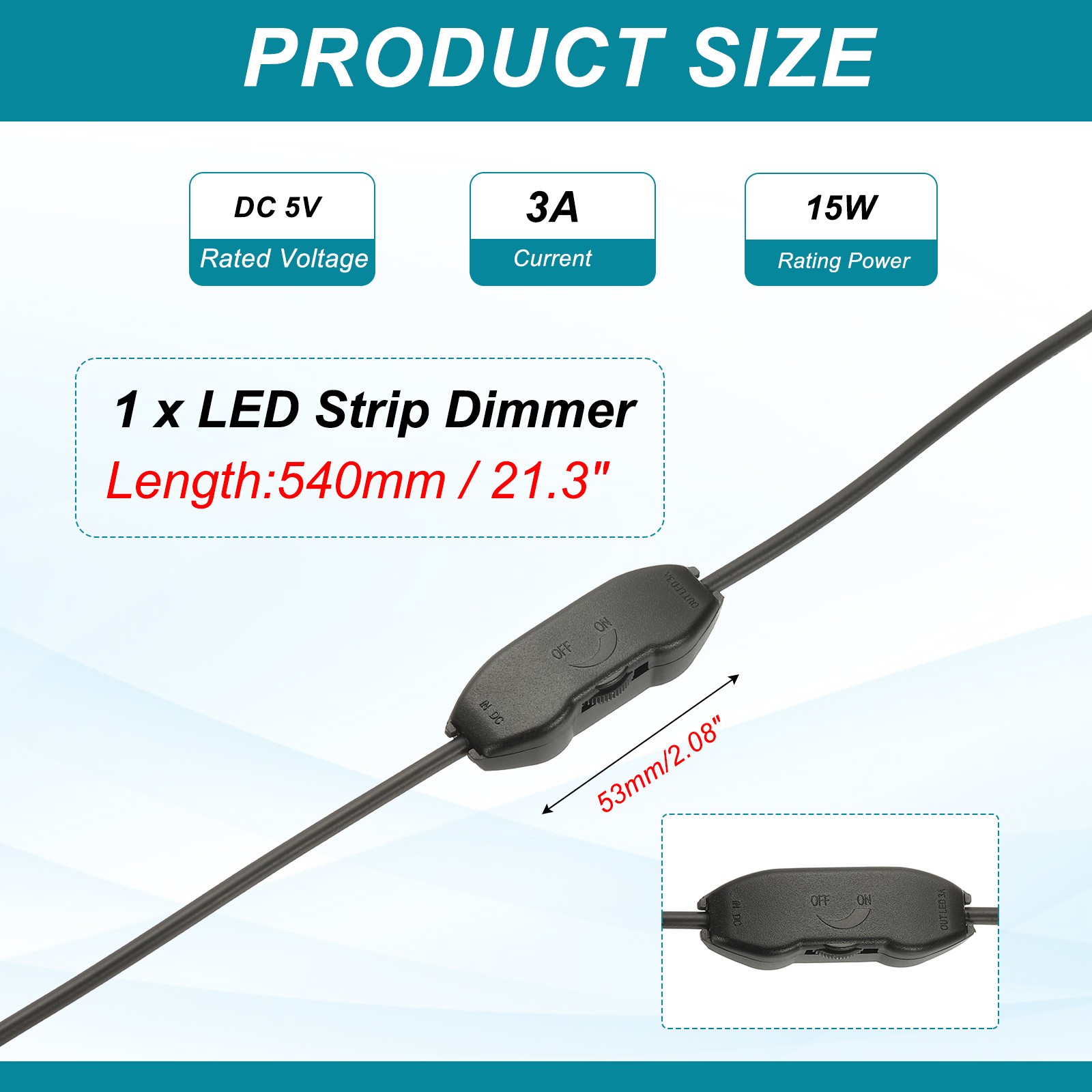 LED Strip Dimmer DC 5V 3A Rotary Brightness Controller with USB Connectors Black