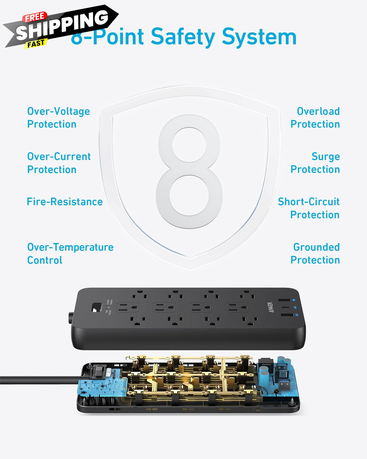 Anker Power Strip with 2100J Surge Protector, Outlet Extender, 5 FT, Black