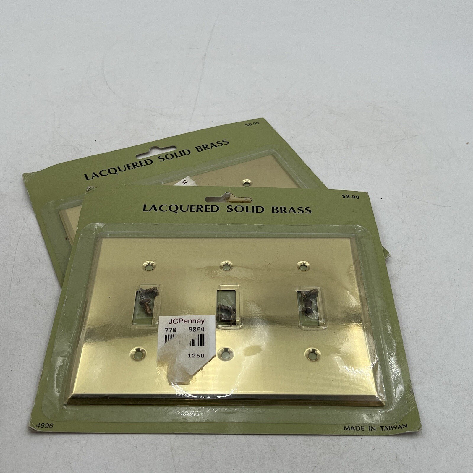 2 Vintage Solid Brass Lacquered Trippl 3 Light Switch Plate Cover New Old Stock