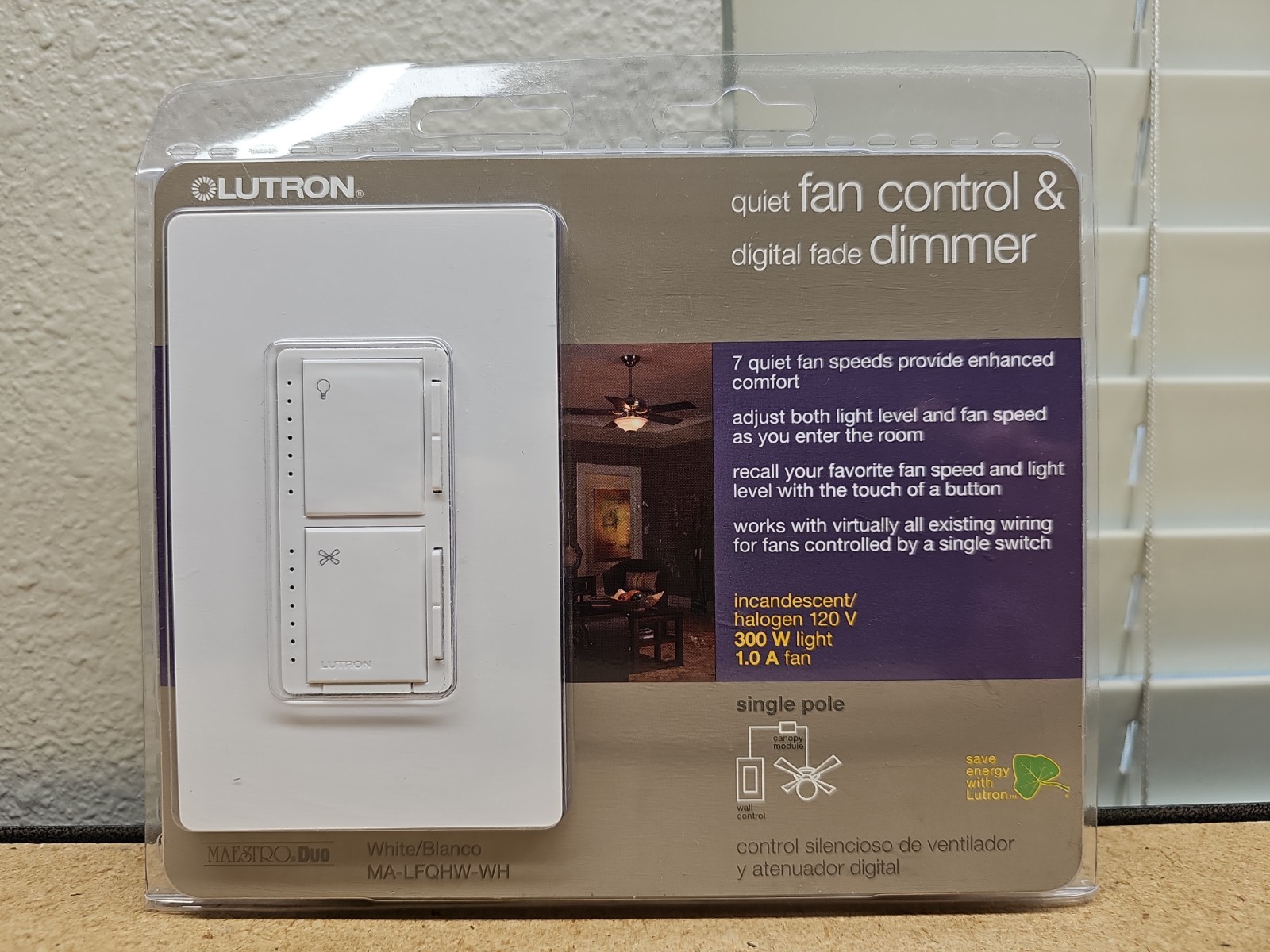 LUTRON MA-LFQHW-WH Maestro Quiet Fan Control & Dimmer Kit White NEW (A5)