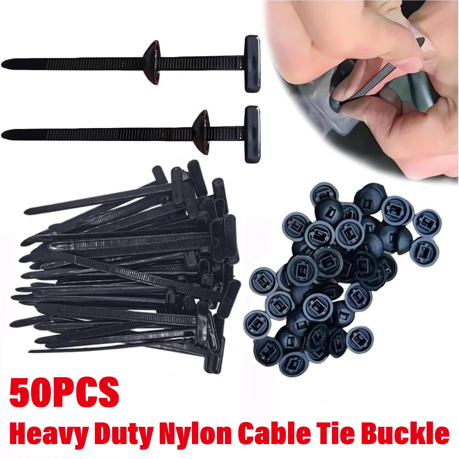 50 PCS Nylon Universal Cable Tie Buckle，Heavy Duty Self-Locking Zip Ties Holder
